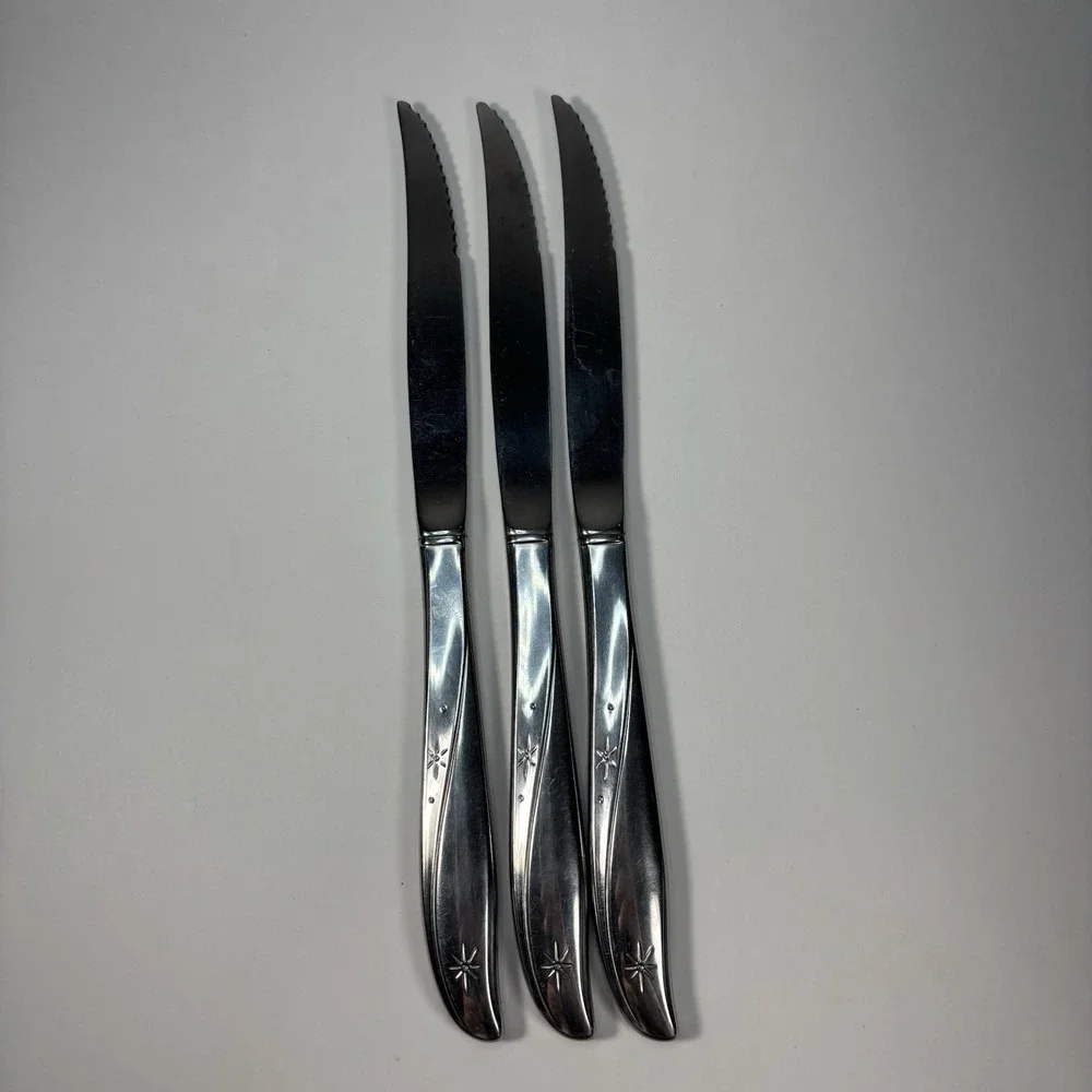 Vtg Oneida Stainless Steel Steak Knives Set of 3 Starburst Star Retro MCM